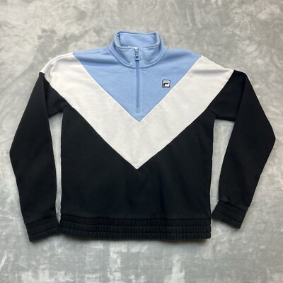 FILA Sweater Women Size Small Black/White/Blue Tri Tone 1/4 Quarter Zip  Pullover