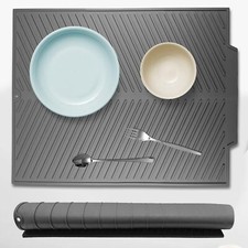 Silicone Dish Drying Mat with Drain Lip Non-Slip Draining Mat for Kitchen Cou...