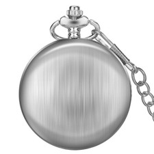 Mens Pocket Watch Mechanical Double Hunter Skeleton Silver Chain Luxury Classic