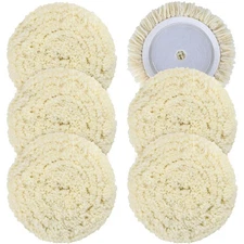 6 PCS Wool Buffing Polishing Pads - 7 Inch Natural Wool Cutting Pads with Hoo...