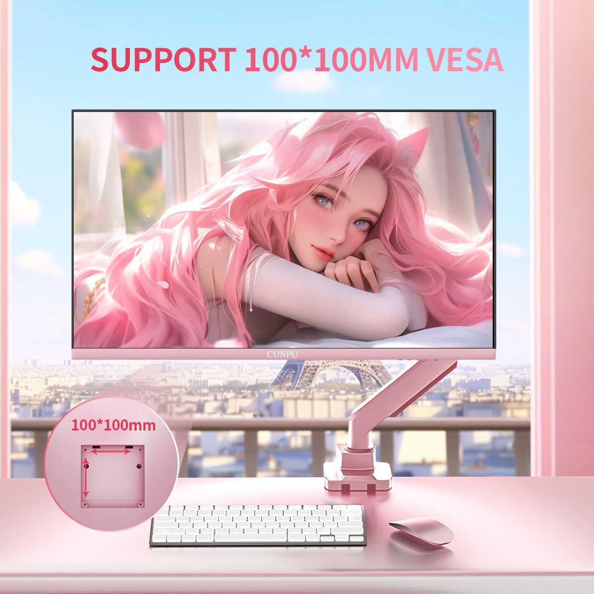 27 Inch Pastel Pink Gaming Monitor QHD 2560X1440 180/200Hz 1Ms GTG
