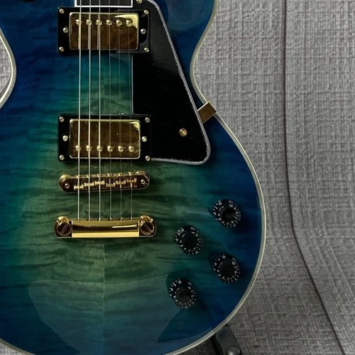 Clearance Sale LP Blue Big Flower Electric Guitar Mahogany Body