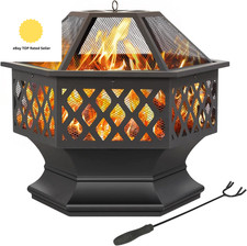 Fire Pit Heavy Duty Fire Bowl Large Fire Pit with Mesh Poker for outside Patio H