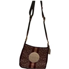 Coach Signature Logo Brown Crossbody Bag Zip Closure Detachable Strap Pockets