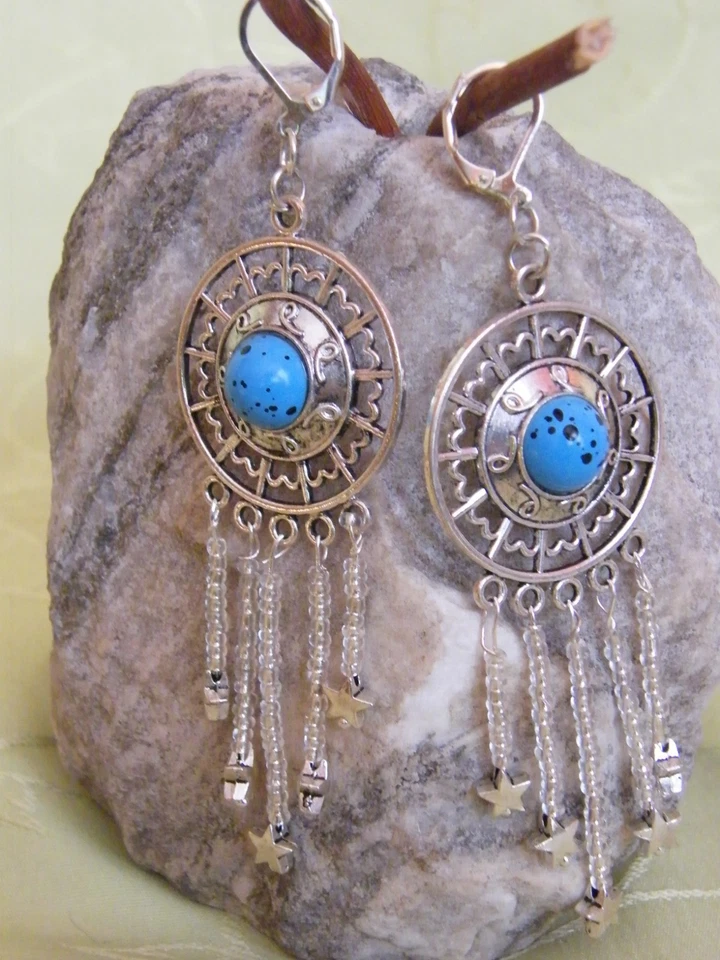 Unikat Damen Ohrringe mit Türkis farbener Perle handgemachter Modeschmuck Neu