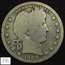 1908 S Barber Silver Quarter 25C - Cleaned