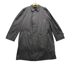 London Fog Trench Coat Men's 44 Long Black Faux Fur Lined Vintage Overcoat