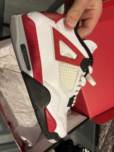 Jordan Air Jordan 4 Retro Red Cement White Fire Red Black Men's Mid Top Sneakers - Picture 2 of 5