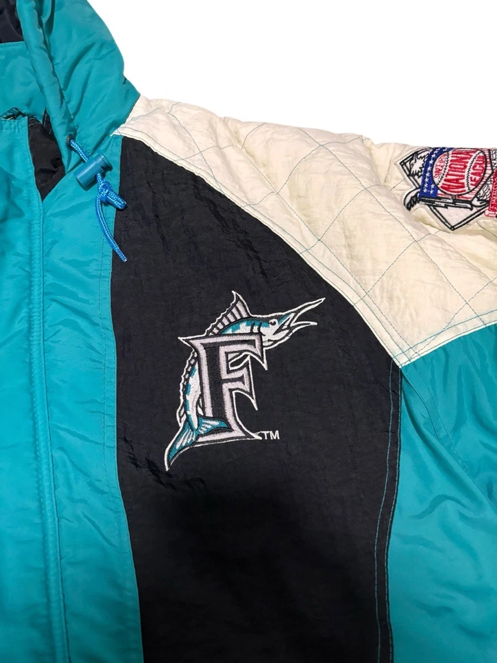 Chaqueta acolchada de colección de los 90 de los Florida Marlins Starter para hombre Lg béisbol MLB con capucha Foto 2 de 4