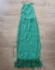 Women’s Green Halter Backless Knit Fringe Hem Midi Dress One Size Regular