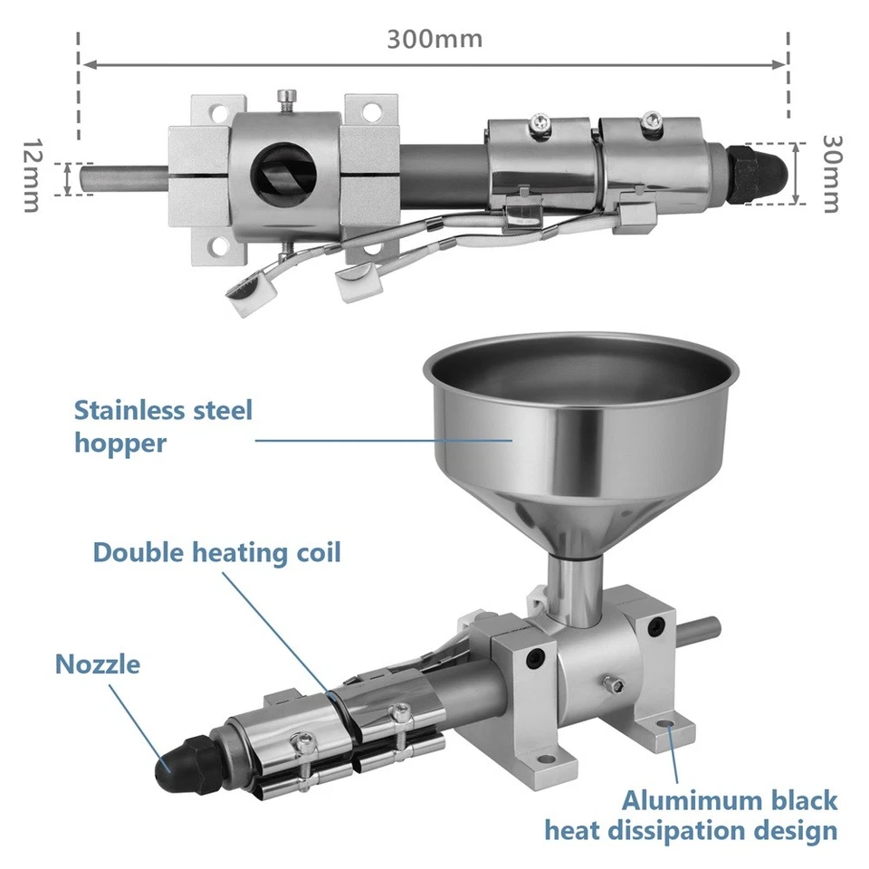 Máquina extrusora hágalo usted mismo barril de tornillo de 12 mm de diámetro con calentadores de banda de boquilla de 2,5 mm 110 V Foto 3 de 4