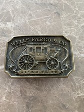 Wells Fargo  Co Stage Coach Bank Brass Belt Buckle Vintage 1973