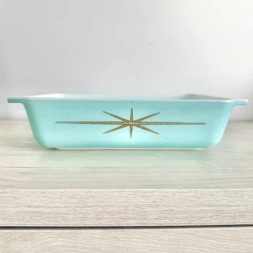 Rare Pyrex Atomic Starburst 575-B Turquoise Gold VTG 1960 Casserole NO LID MCM