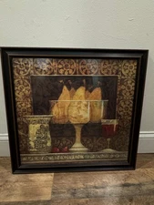 Framed Tuscan Still Life Painting Print – Pears & Goblets Rustic Kitchen Wall Ar