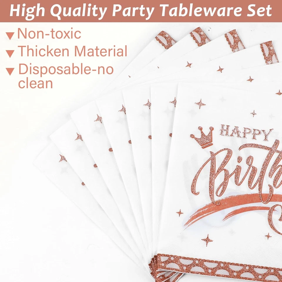 Platos y servilletas de papel de oro rosa para mujer decoraciones de 18 cumpleaños 96 un. Foto 4 de 4