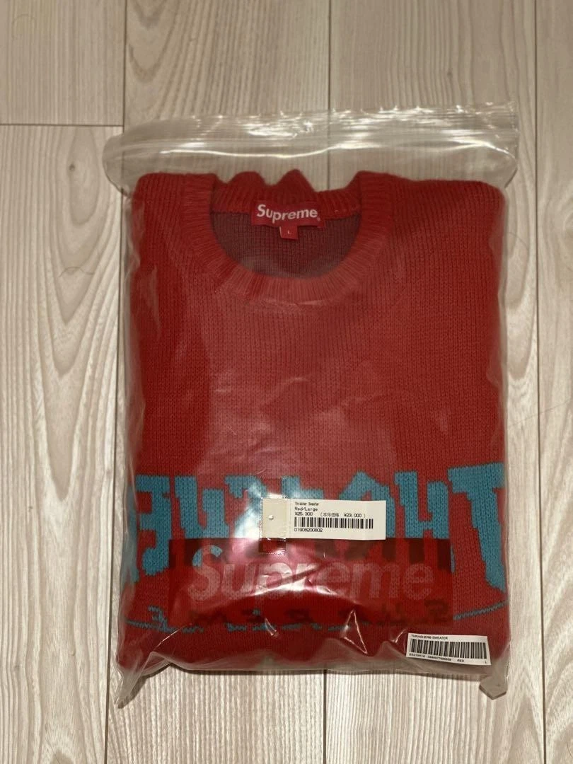 Pull tricoté Supreme homme L Thrasher rouge emblématique streetwear rare occasion limitée