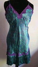 Vtg 90s Victoria's Secret Satin Chemise Babydoll Slip Gold Label Paisley Sz S