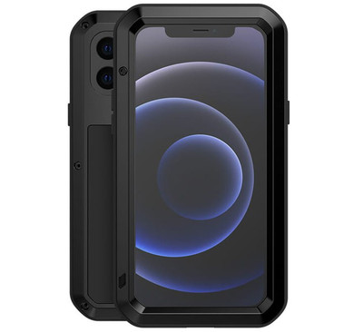 Handyhülle mit Glas für iPhone 12 Love Mei Case Cover Futeral Tasche Schwarz