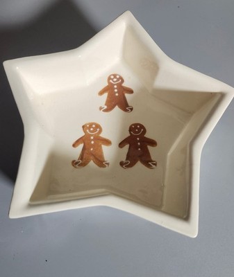 Hartstone Pottery Gingerbread Man and Christmas Holly Star Nuts Candy Bowl Dish
