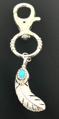 Keychain Silver Tone with 3/4 Inch Ring Accented w/Feather Charm