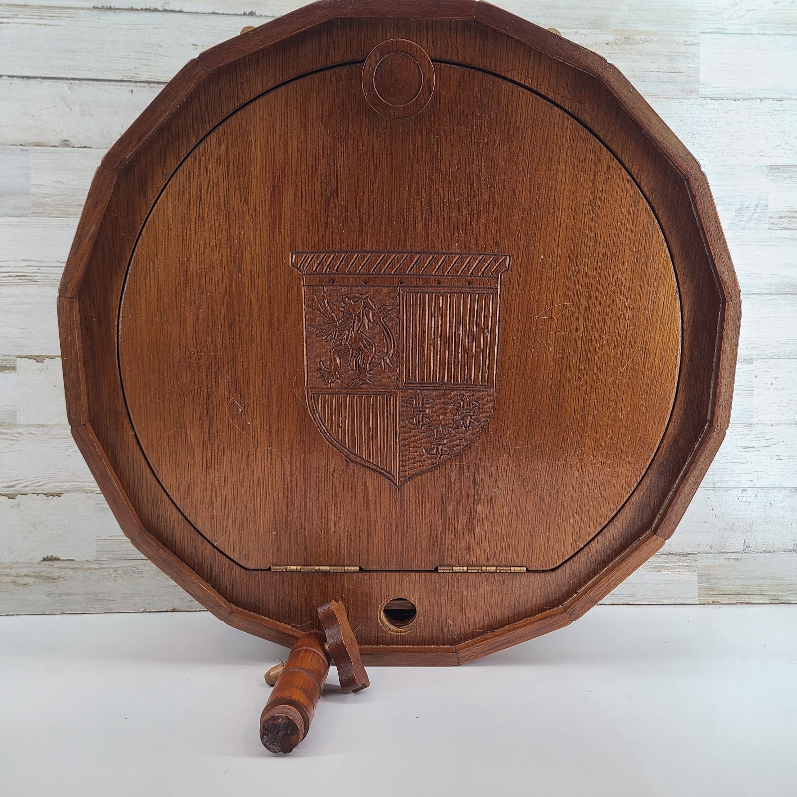 Karoff Hanging Barrel-Style Mini Bar Liquor Cabinet Wall Unit - Circa 1960s