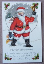 1921 Merry Christmas PC Santa Claus w Presents Ringing Bell Whitney Worcester MA