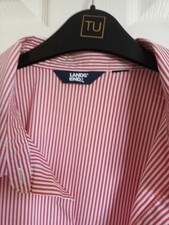 LandsEnd Ladies Shirt Red/ White Stripe Size 18 Long Sleeves, Breat Pocket
