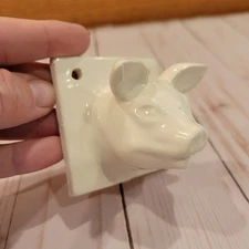 Vintage White Ceramic Pig Head Wall Mount Towel Apron Hanger Holder Farmhouse 4"