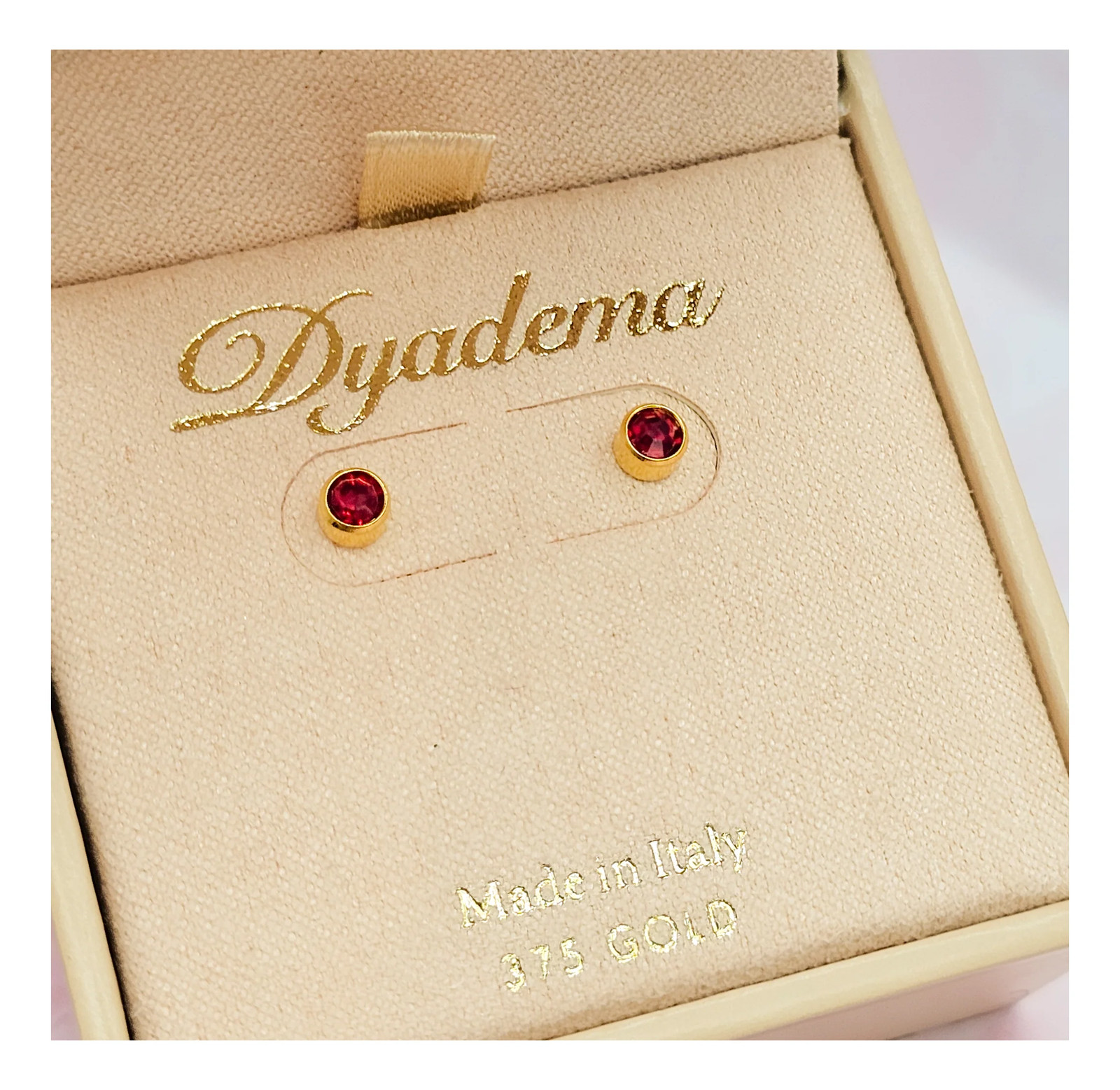 9ct Yellow Gold Ruby Red Bezel Stud Earrings - image 1