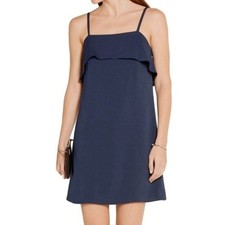 Alice + Olivia Etta Ruffle-Trimmed Crepe Mini Cocktail Dress Navy Blue Sz M