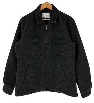 Corridor Lambswool Walking Coat Jacket Large Charcoal Gray Herringbone Zip Up