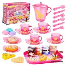 Pretend Play Tea Party Set for Kids - 33PCS Mini Kitchen Food Mint Pink