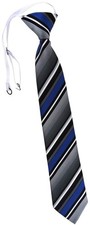 Kids Tie in Blue Silver Grey White Black Striped Necktie Pre-Tuned...