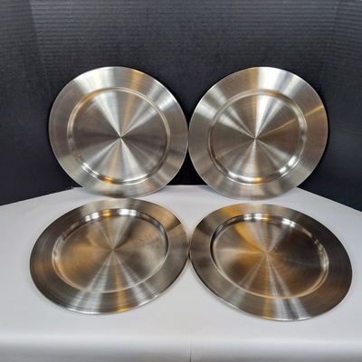 #ad Set 4 Bed Bath Beyond Brushed Stainless Steel Plate Chargers 13quot; India $29.99