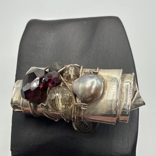 VTG Artisan Handmade Sterling Art Modern Gemstone Bead Pendant. SIGNED KATE.