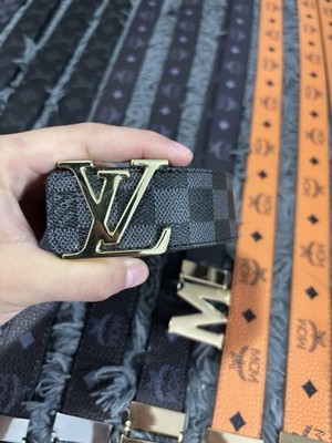 Louis Vuitton Men's Dress Belt Check Black/Gray LV Logo Buckle 115/46