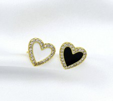 CZ Enamel Heart Stud Earrings, Sku LK671