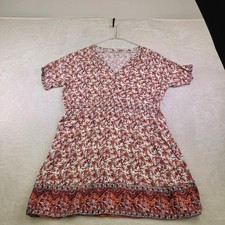 Wonderly XXL Orange Floral Paisley Smocked Waist V-Neck Short Sleeve Dress