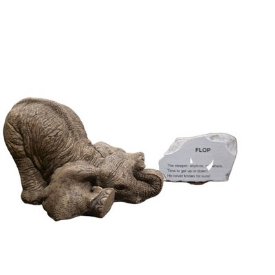 Vintage Herd Elephant Figurine  Flop  1988 Sleeping Elephant Decor w/ Rock Sign