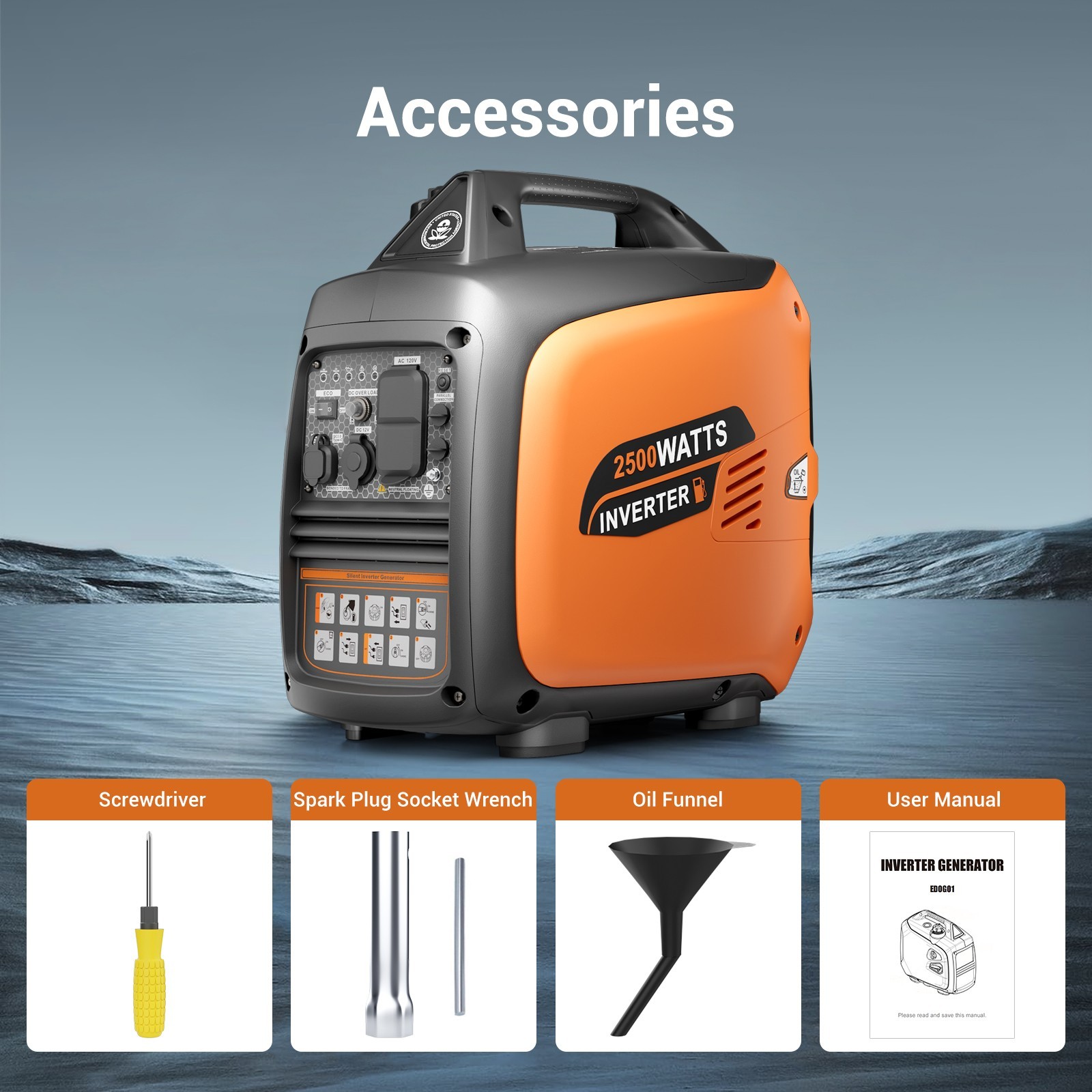 Efurden 2500W Inverter Generator Gas, 120V Output & USB Charging, Outdoor RV