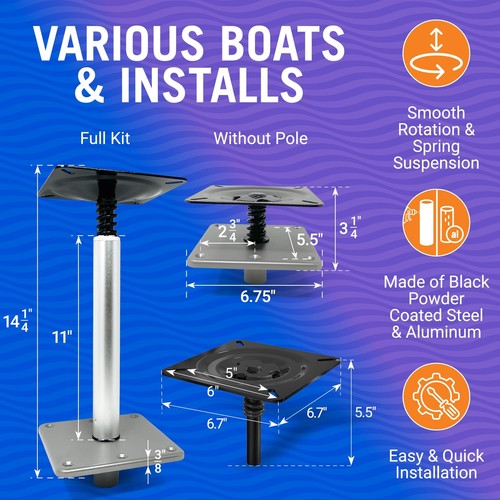 Boat Pedestal Seat Package 3 Piece Kit Boat Seat and Pedestal Combo with Boat - Bild 10 von 48