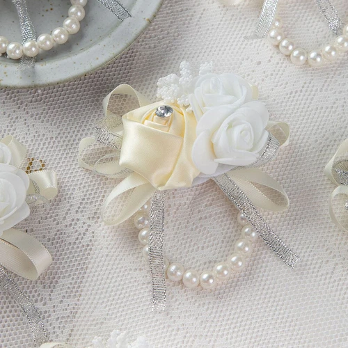 Bridesmaid Wrist Corsage Bracelet Pearl Hand Flowers Wedding Party Prom Decor UK - Picture 9 of 18