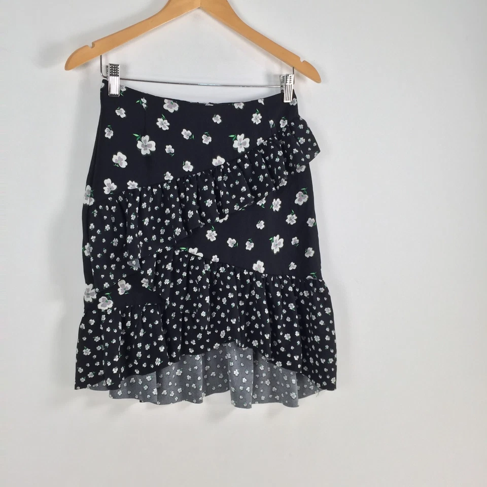 H&M Mujer Falda Talla US 6 aus 8 Negro Floral Lápiz Volantes Cremallera 027172 Foto 2 de 4