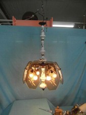 Hängelampe Deckenlampe Messing Antik Porzellan Glas Floral 6-Flammig Rar D1b6