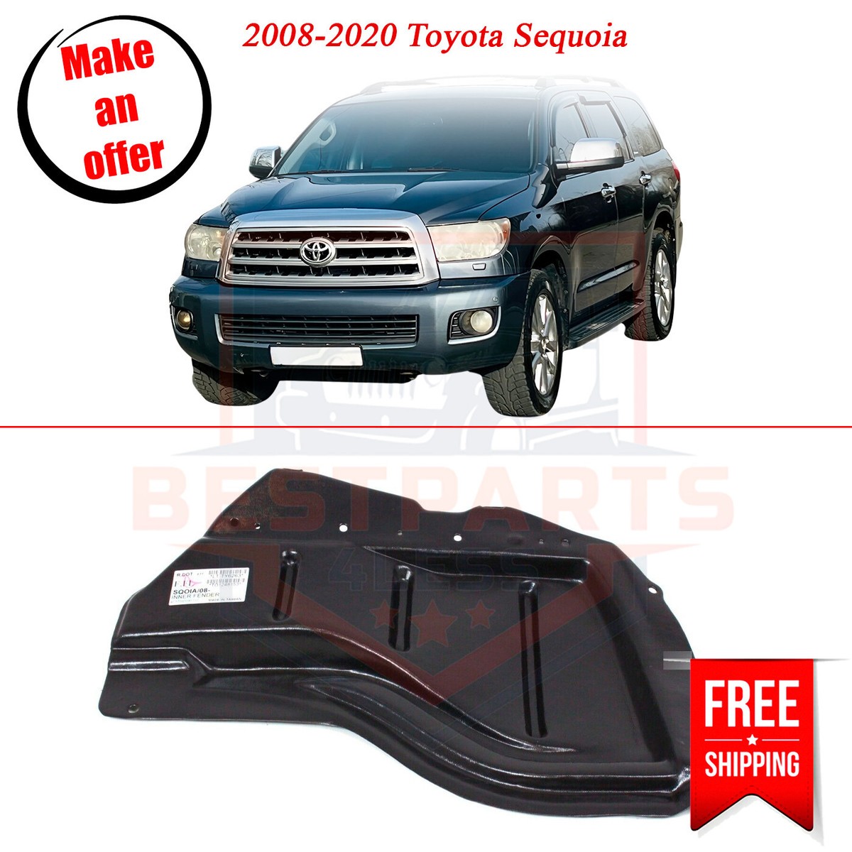 TOYOTA ライブハイブリッド　フロントフェンダーモール Front Splash Shield 538060C030 left side for 2008-2020 Toyota