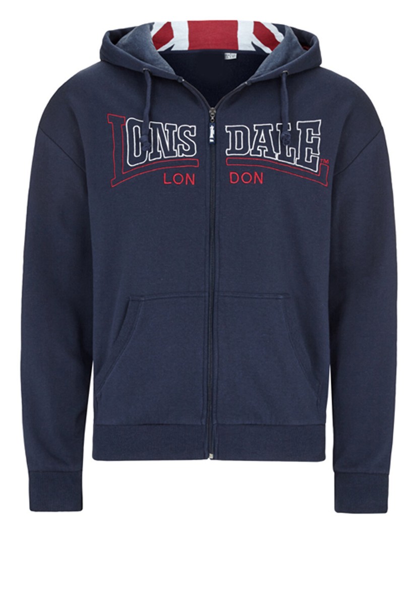 Lonsdale WALLINGFORD Navy Blue Zip Sweatshirt Hoodie Union Jack