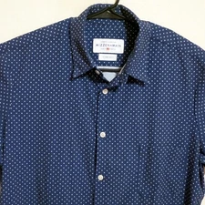 Mizzen Main Shirt Mens XL Short Sleeve Button Trim Fit Blue White Dots