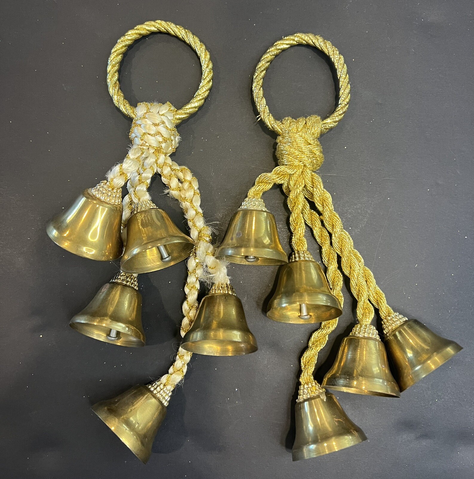 Vintage Hanging Brass Bells Lot Of 2 Holiday Seasonal Christmas