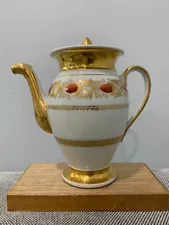 Antique French Old Paris Porcelain Teapot w/ Red Floral & Gold Decoration