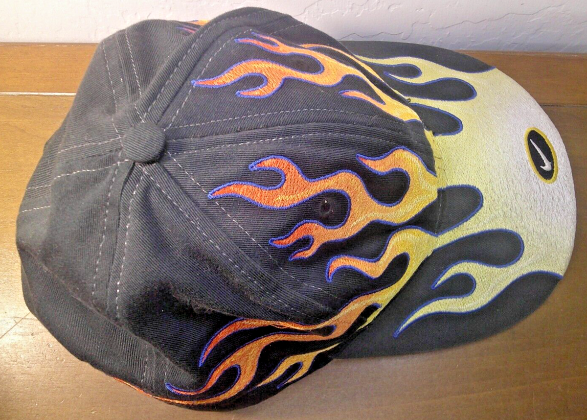 Rare! Vintage! Nike Flame Ball Cap! Y-2K! Black with Flames Rare! Vintage! Nike Flame Ball Cap! Y-2K! Black with Flames